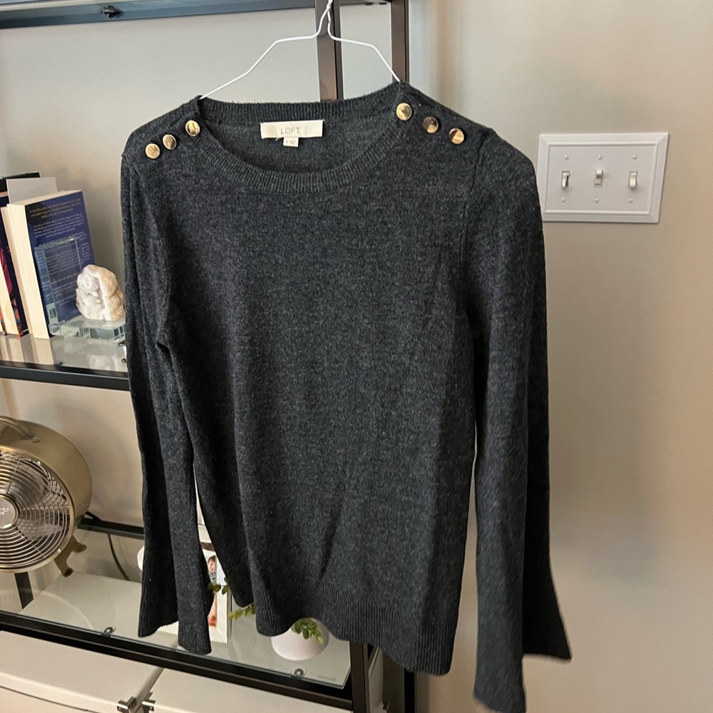 Gray sweater with gold buttons